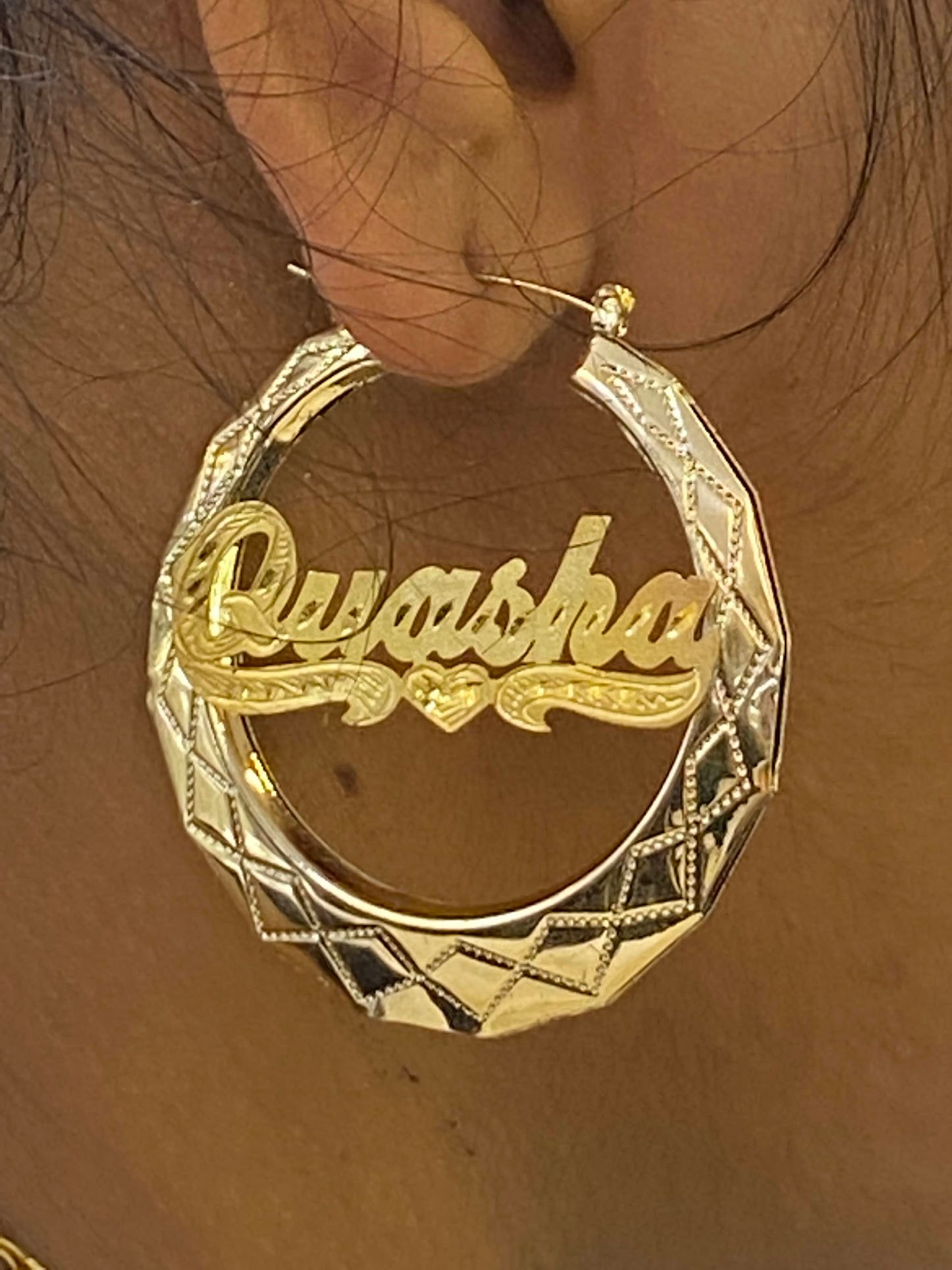 Personalized 2 inch name hoop earrings custom bamboo style gold nameplate jewelry