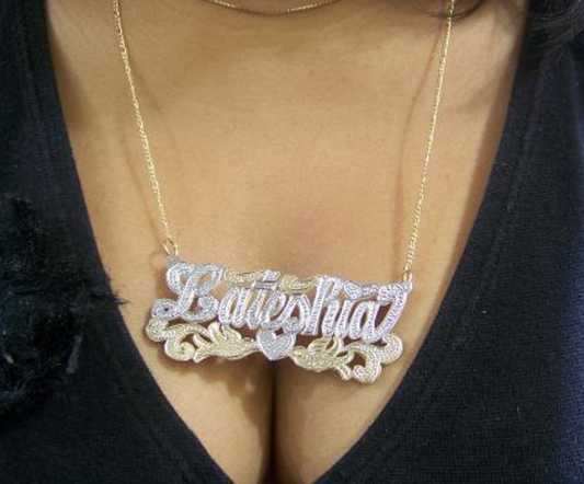 custom gold personalized name necklace double name plate”