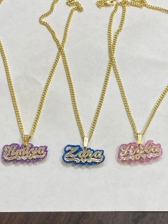 personalized name necklace with onyx bell charm gold custom nameplate jewelry