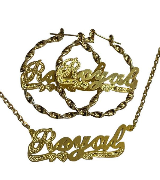 personalized thin twisty hoop name earrings necklace set 1.5 inch gold custom jewelry