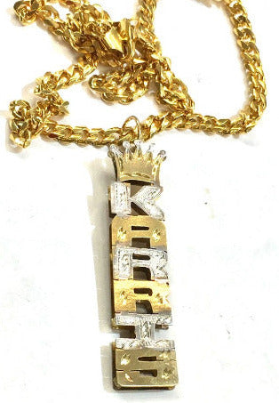 personalized vertical 3d double plate name necklace crown gold custom jewelry