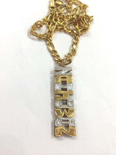 personalized vertical 3d double plate name necklace up down pave script gold custom jewelry