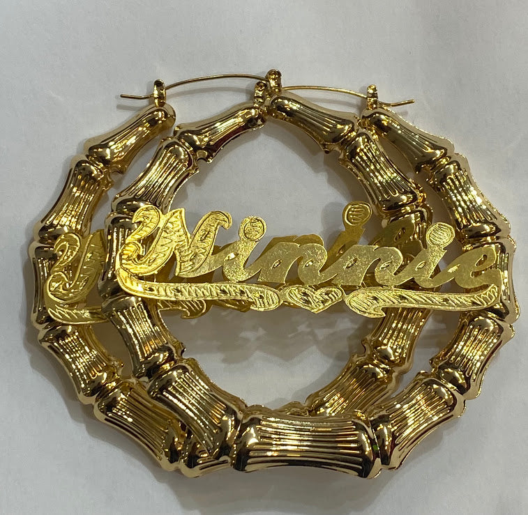 personalized bamboo name earrings 3 inch