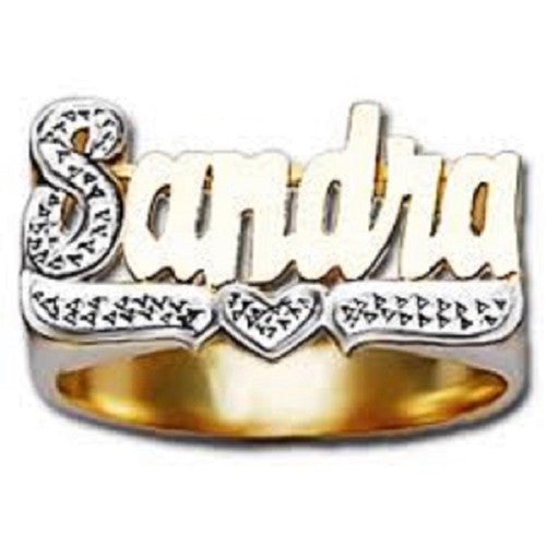 Personalized Name Rings with heart tail -silver-gold overlay-10k-14k