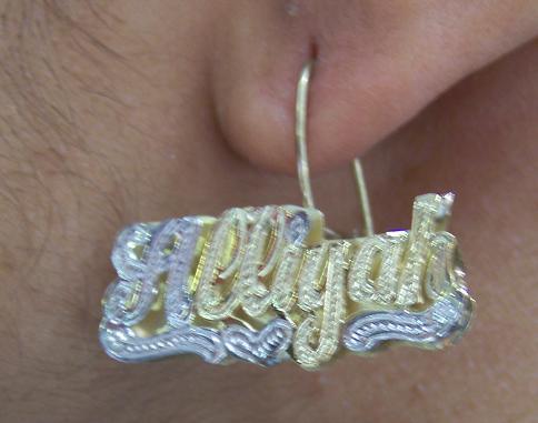 14k GP any dangle DOUBLE name earring Personalized 3D