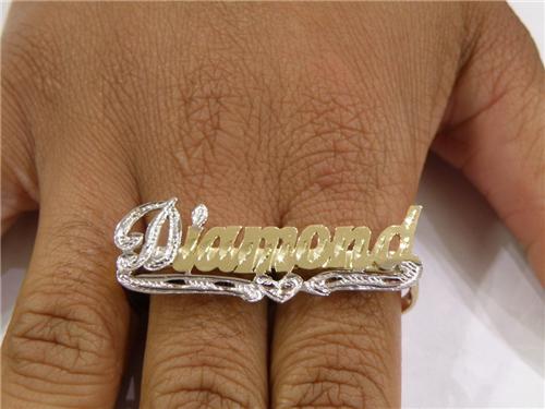 Personalized Two Finger Any Name Ring 10k-14k-silver-gold overlay