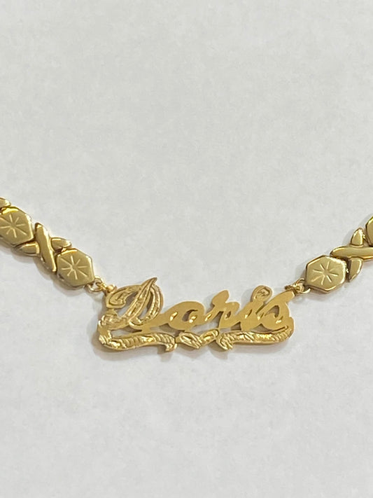 Gold Overlay Double Name Plate Necklace xoxo chain 3D Personalized